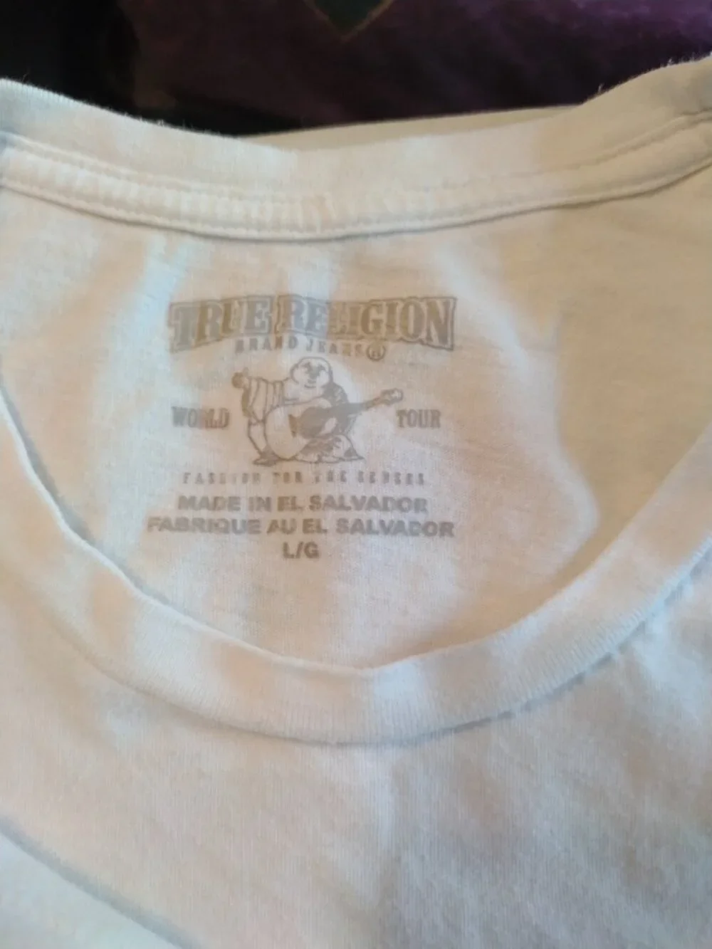 True Religion T-shirt Mens Sz. L White Crew Neck American Flag Horseshoe